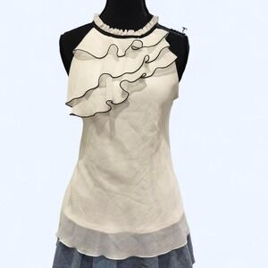 Y2K sheer ruffle halter blouse coquette floaty‎ top  sheer chiffon halter top